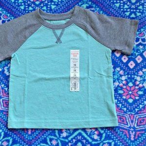 JUMPING BEANS baby boy shirt teal blue w/gray, 12 month, k-325